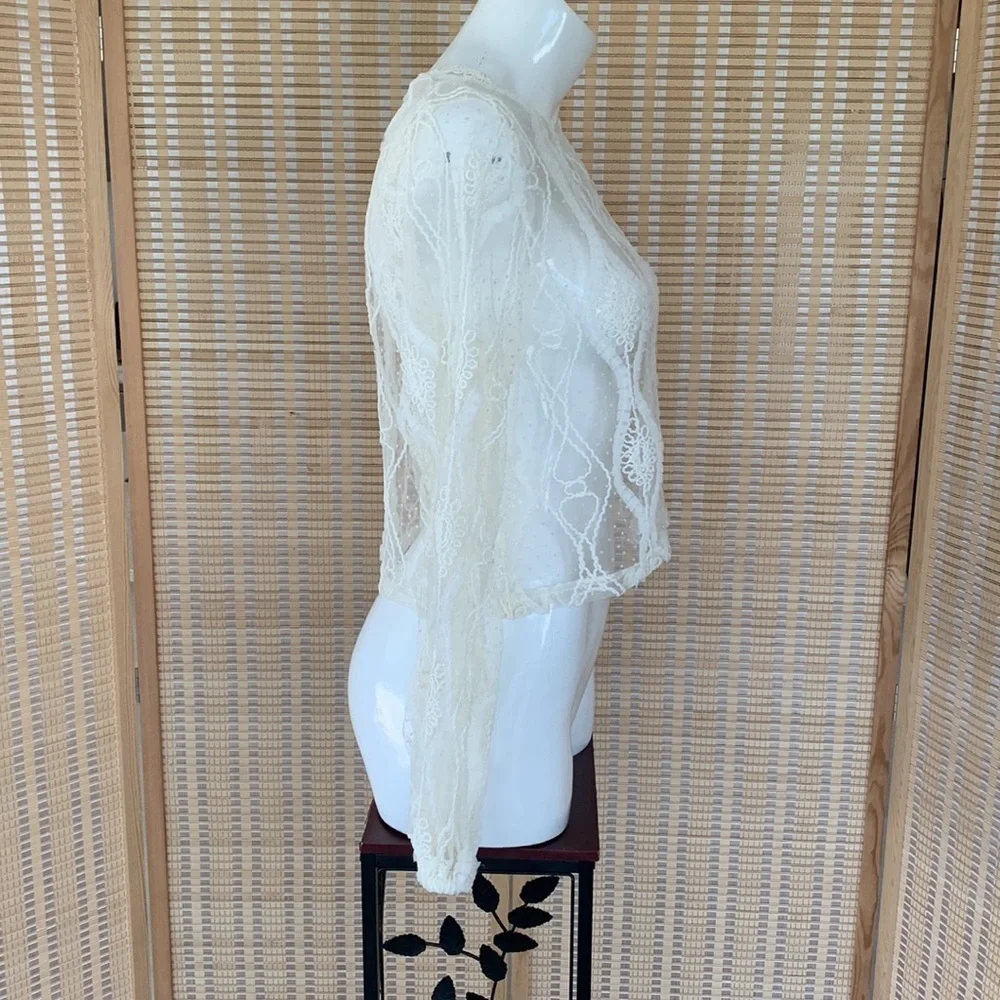 Zara white sheer lace boho long sleeve top, size Small
